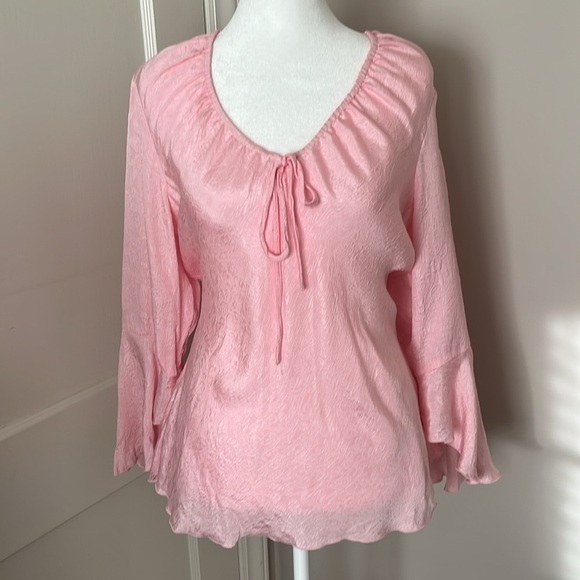 SILKLAND powder Pink 3/4 bell ruffle Sleeve Blouse M coquette fairy roma… - Picture 8 of 9
